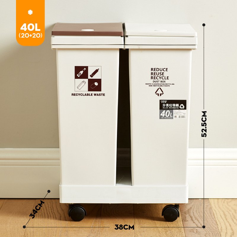 Thùng rác 2 ngăn, 40 lít , phân loại rác riêng biệt