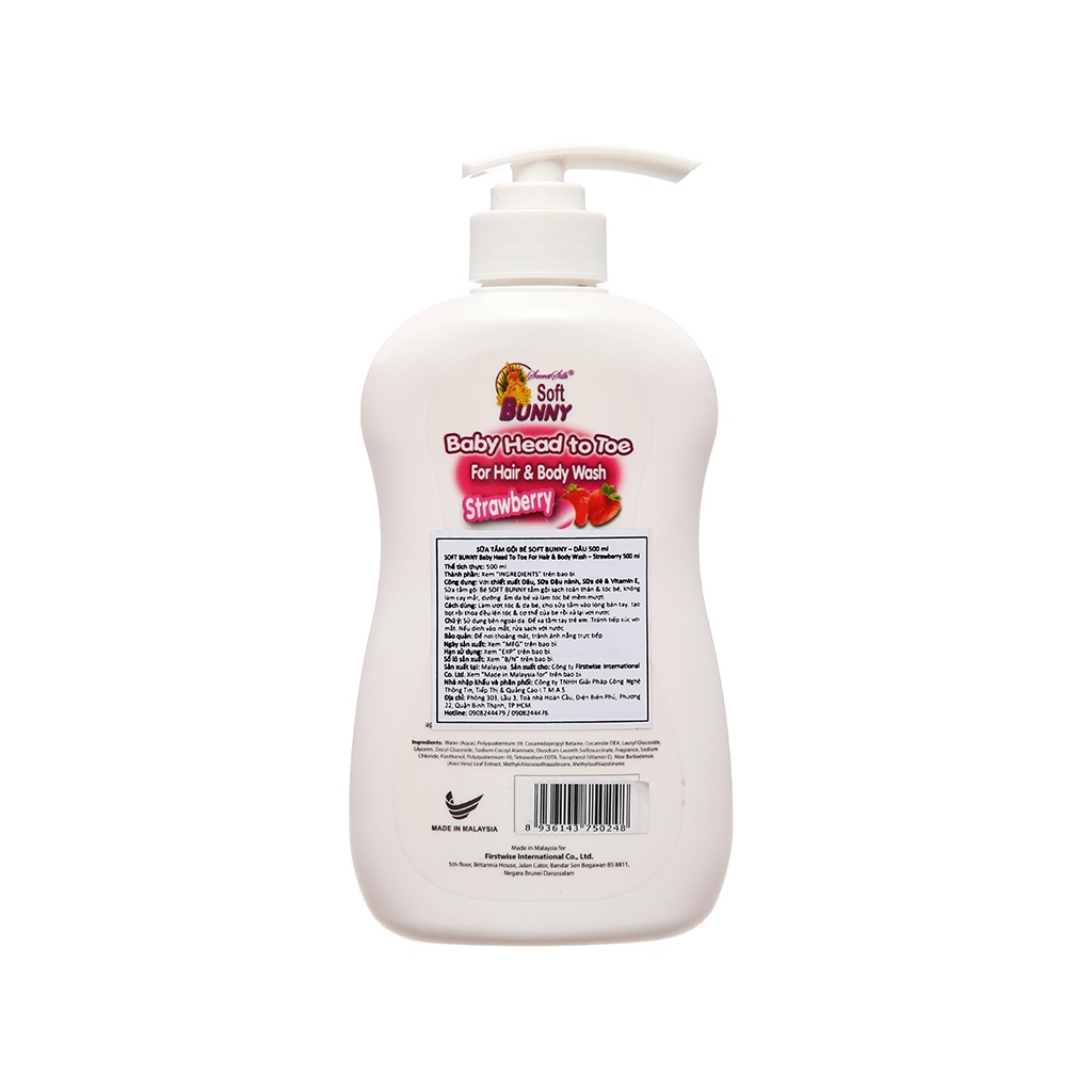 TẮM GỘI BUNNY STRABERRY 500ML