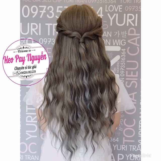 Tóc giả nữ cả đầu ❤️FREESHIP❤️ Tóc giả nguyên đầu xoăn trục omber xám - không thắt rit