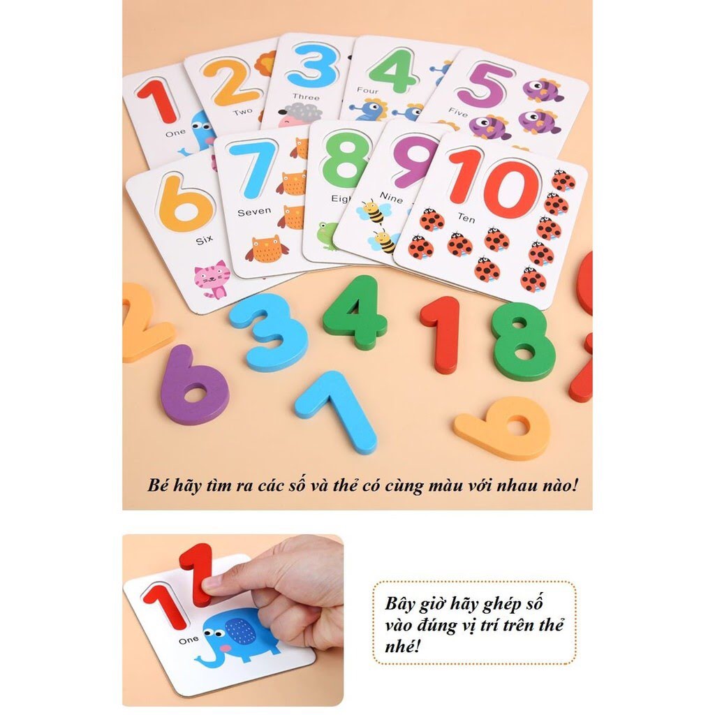 Bộ thẻ ghép số và phép tính kèm que tính toán học giúp bé học toán dễ dàng