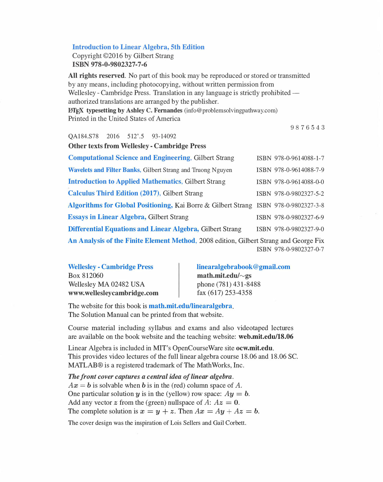Introduction to Linear Algebra, Fifth Edition