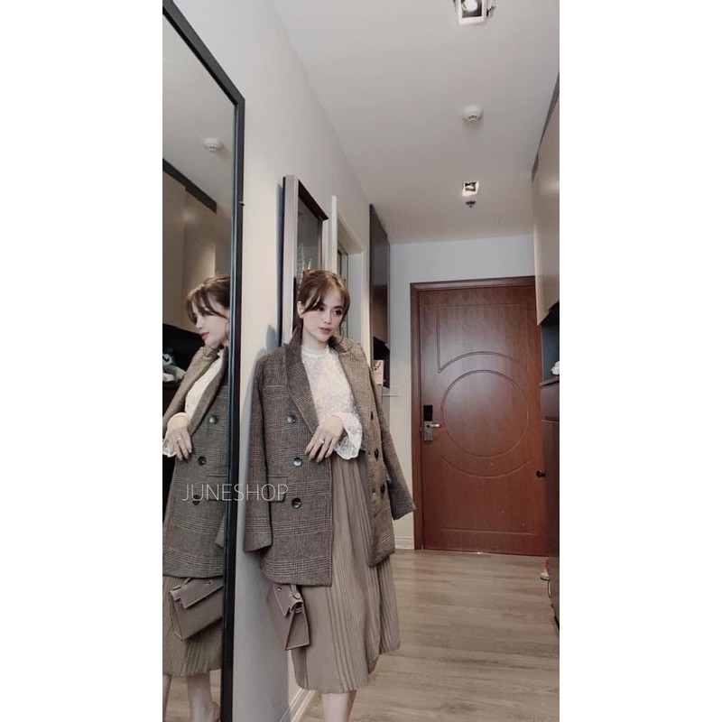 áo dạ kẻ,thiết kế cổ vest