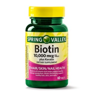 [Spring Valley] Viên uống kích thích mọc tóc Biotin kết hợp Keratin, 10000 mcg, 60 Viên thumbnail