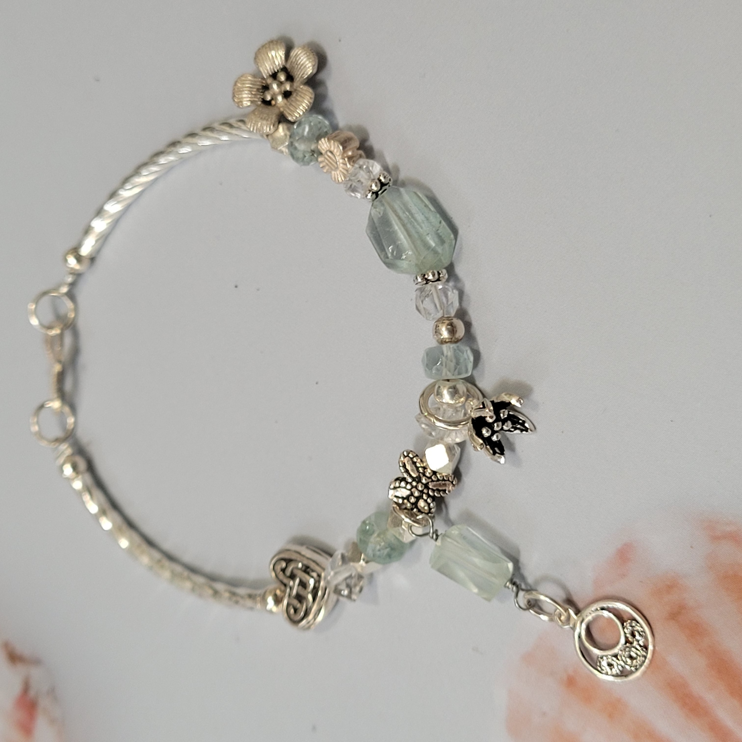[Herkimer][Aquamarine] Vòng tay Aquamarine kiềng bạc