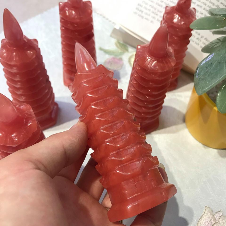 Tháp văn xương đá núi lửa đỏ cao 12,5cm