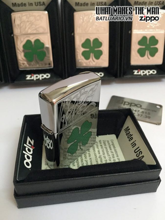 Bật lửa zippo 24699 - Bật lửa zippo Four Leaf Clover High Polish Chrome