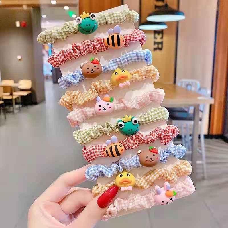 Set 5 dây cột tóc vải nhúng đính thú kute mix ngẫu nhiên