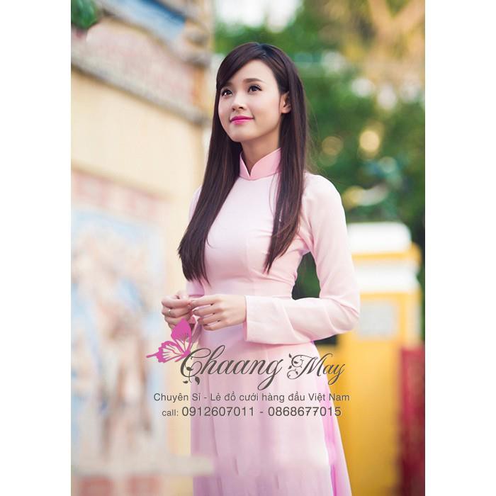 Áo dài hồng phấn, Áo dài truyền thống cao cấp, vải áo dài lụa Mỹ hồng đẹp