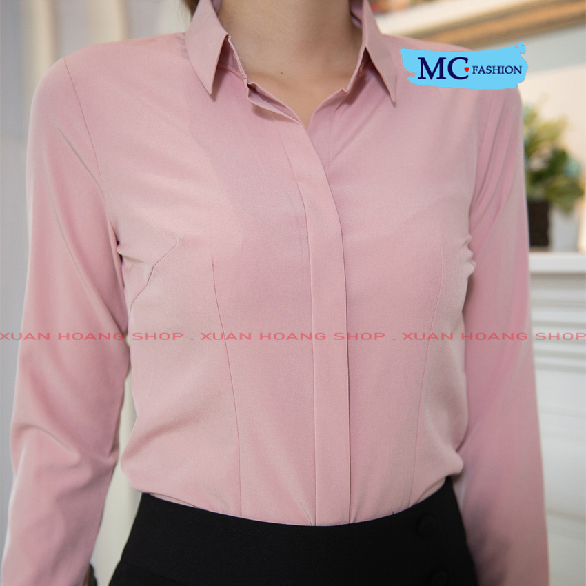 Áo Sơ Mi Nữ Tay Dài Mc Fashion A198, Siza S, M, L, Xl, 2Xl Dáng Công Sở Đẹp, Trơn, Màu Xanh Than, Đen, Trắng, Tím Hồng