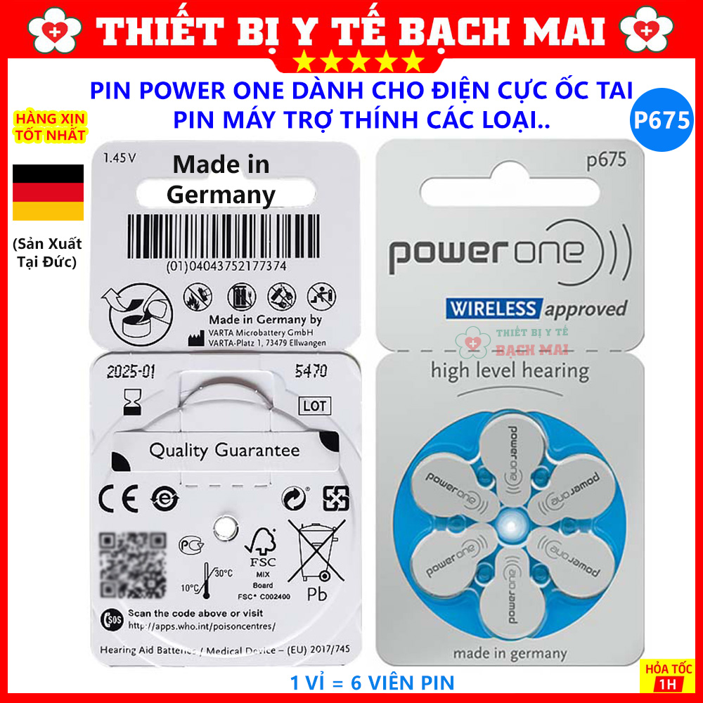 Pin Máy Trợ Thính POWER ONE P675 - Vỉ 06 Viên