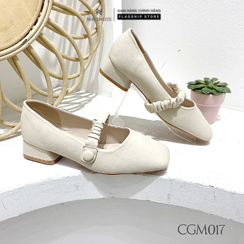 Giày cao gót Ninshoes - Cao gót Mary jane 5P đế vuông mũi tròn bít gót, quai nhún