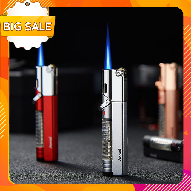 Hộp Quẹt Bật Lửa khò 1 tia Aomai AM -7108, có chế độ rảnh tay, nhìn thấy ga - Hộp Quẹt Bật Lửa khè