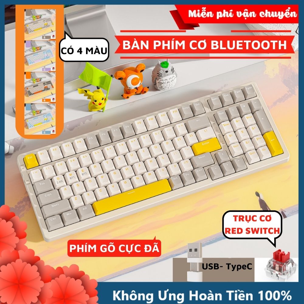 Bàn Phím Cơ Bluetooth Không Dây K96BT Cao Cấp Có HOTSWAP Lót Foam Tiêu Âm, Trục Red Switch