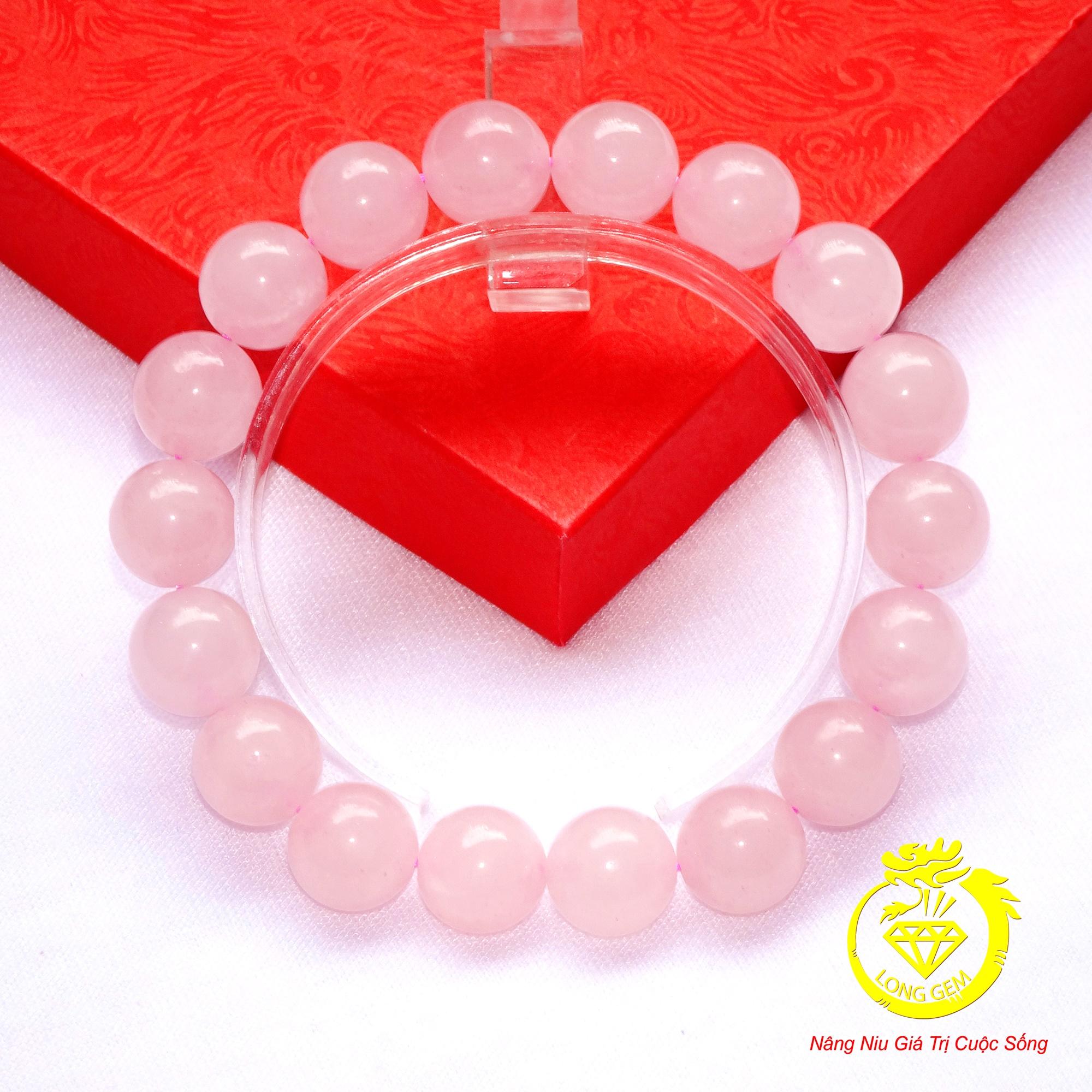 CHUỖI ĐEO TAY ĐÁ THẠCH ANH HỒNG 10 LY- LONGGEM (MÀU HỒNG)