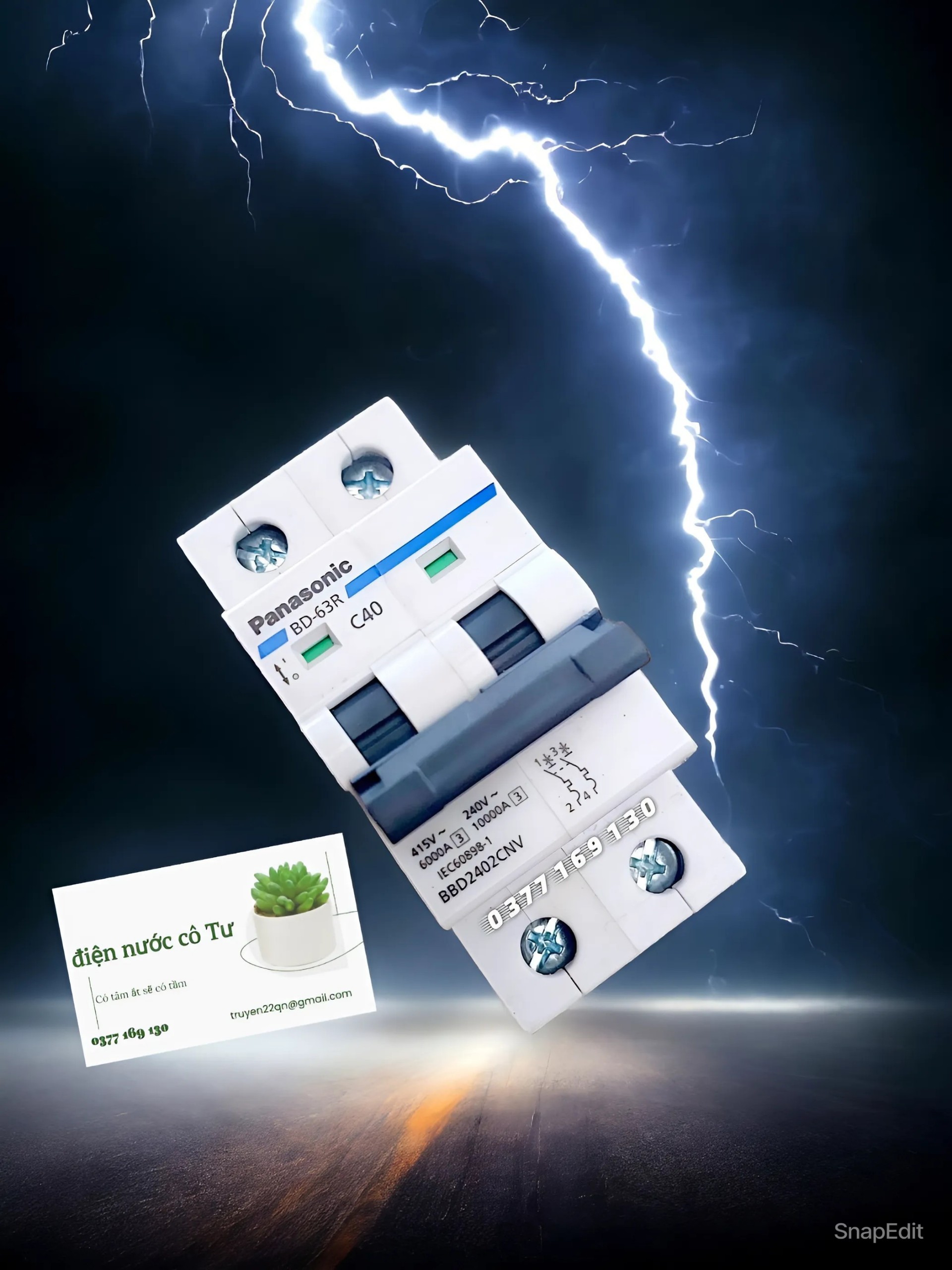 CB tép 2P Aptomat 63A Panasonic - CB ngắt quá tải dòng điện -Cầu dao đóng cắt tự động MCB Panasonic