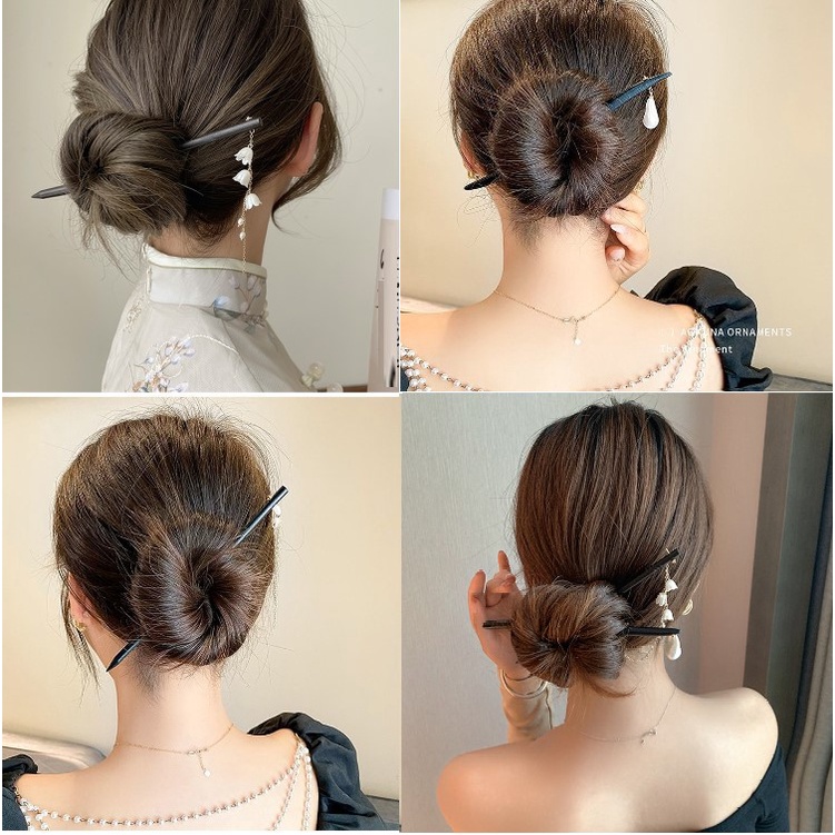 (Mới ) Trâm cài tóc gỗ đính hạt phong cách cổ điển Tatitava