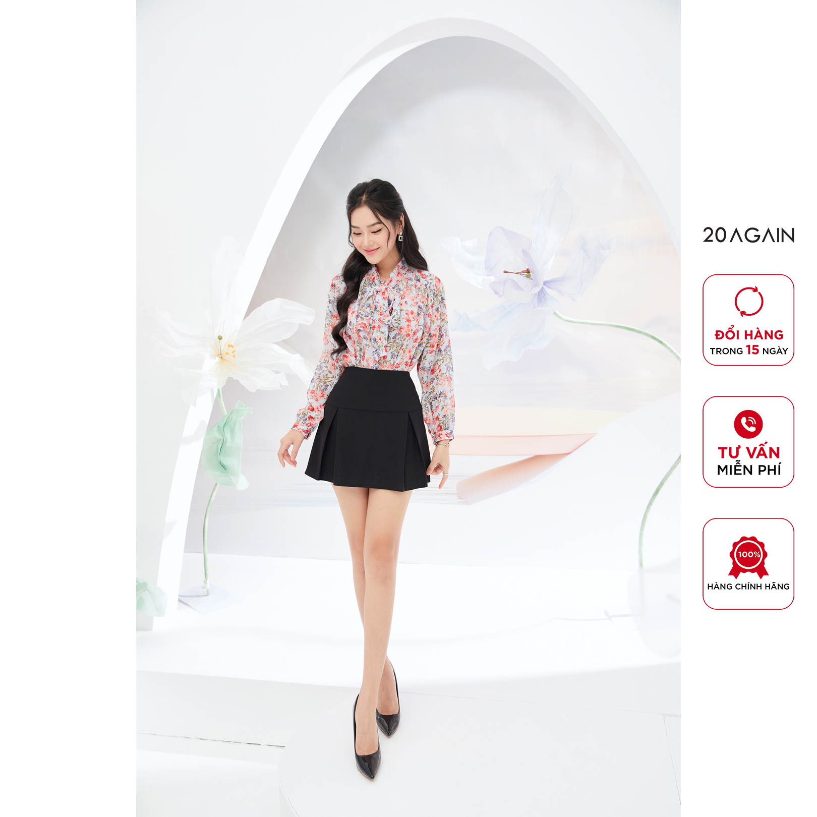 Chân váy xếp ly 20AGAIN, thiết kế dáng bacsic JAA2440
