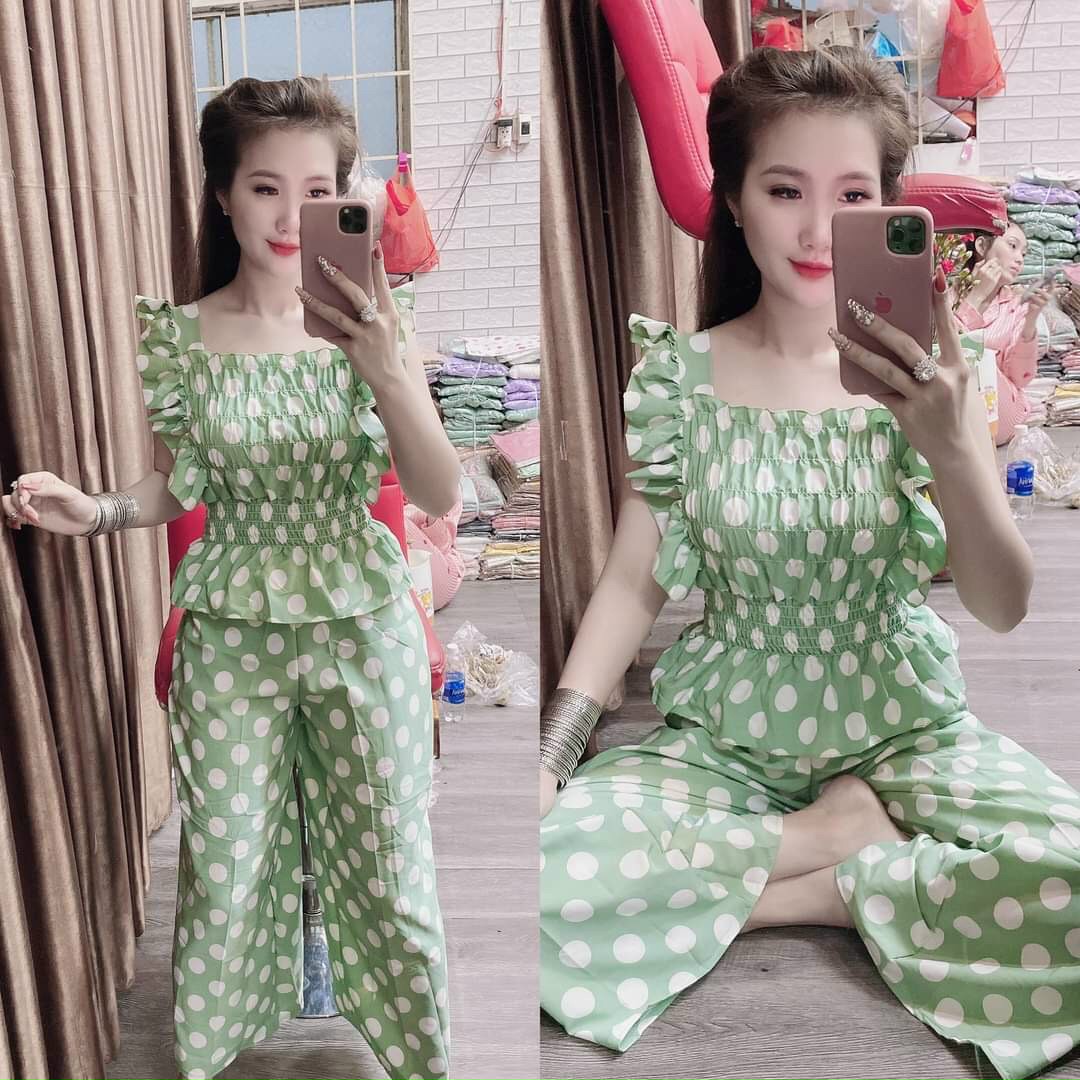 Sét bộ voan chấm bi tay cánh tiên bo bụng thời trang nữ tính ttsa0699