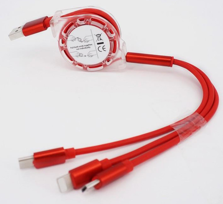 Cáp Sạc 3 Đầu Dài 1m Dây Rút Cổng Lightning, Type-C, Micro USB