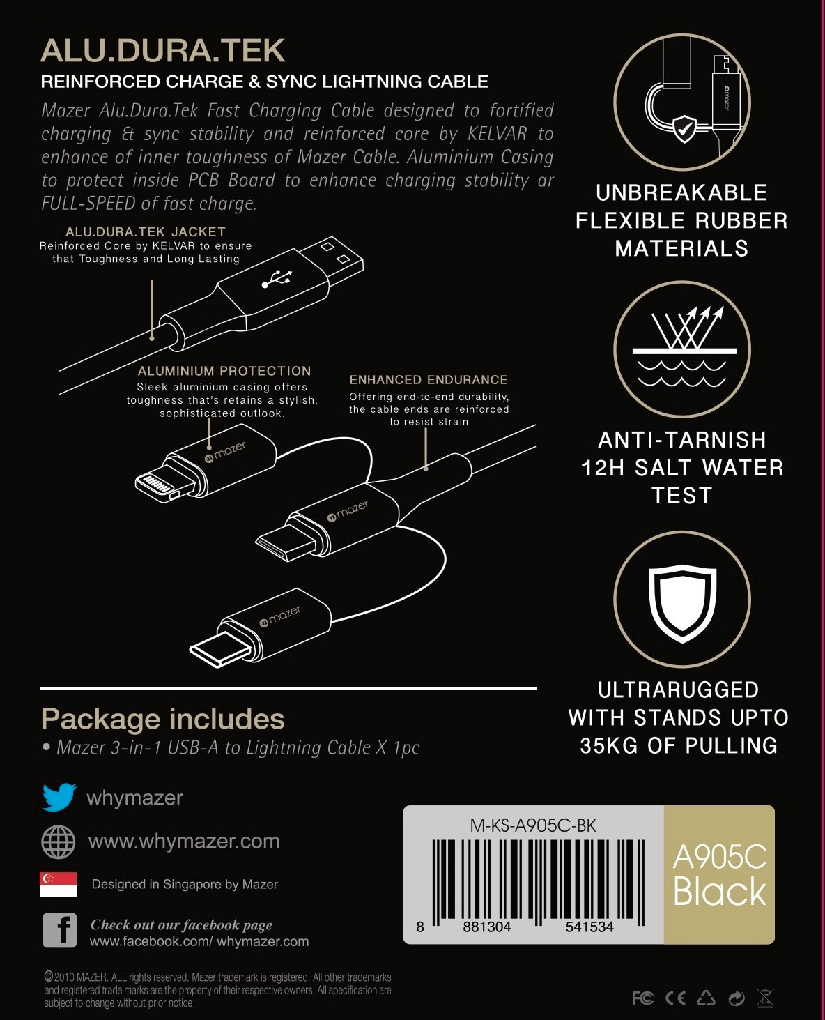 Dây Cáp MAZER MULTI4.DURA.TEK 3-in-1 USB-A to Lightning+Micro+USB-C / 3.1A (1.2m)