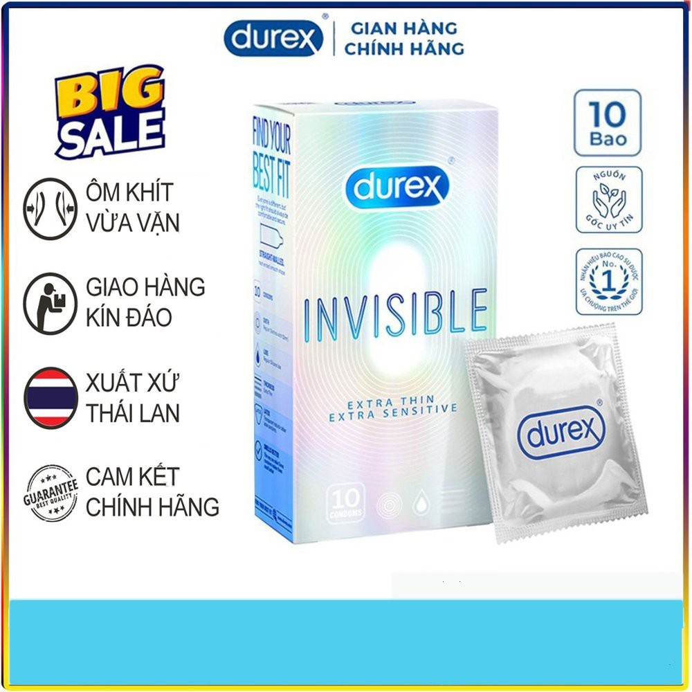 Bao cao su Durex Invisible Extra Thin siêu mỏng 10 bao