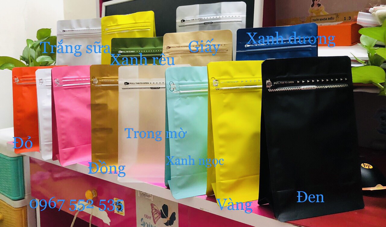 [1kg/size ĐÃ ĐÓNG VAL ]Túi ZIPPER 8 CẠNH đựng trà, cafe,  (NHIỀU MÀU - FULL SIZE)