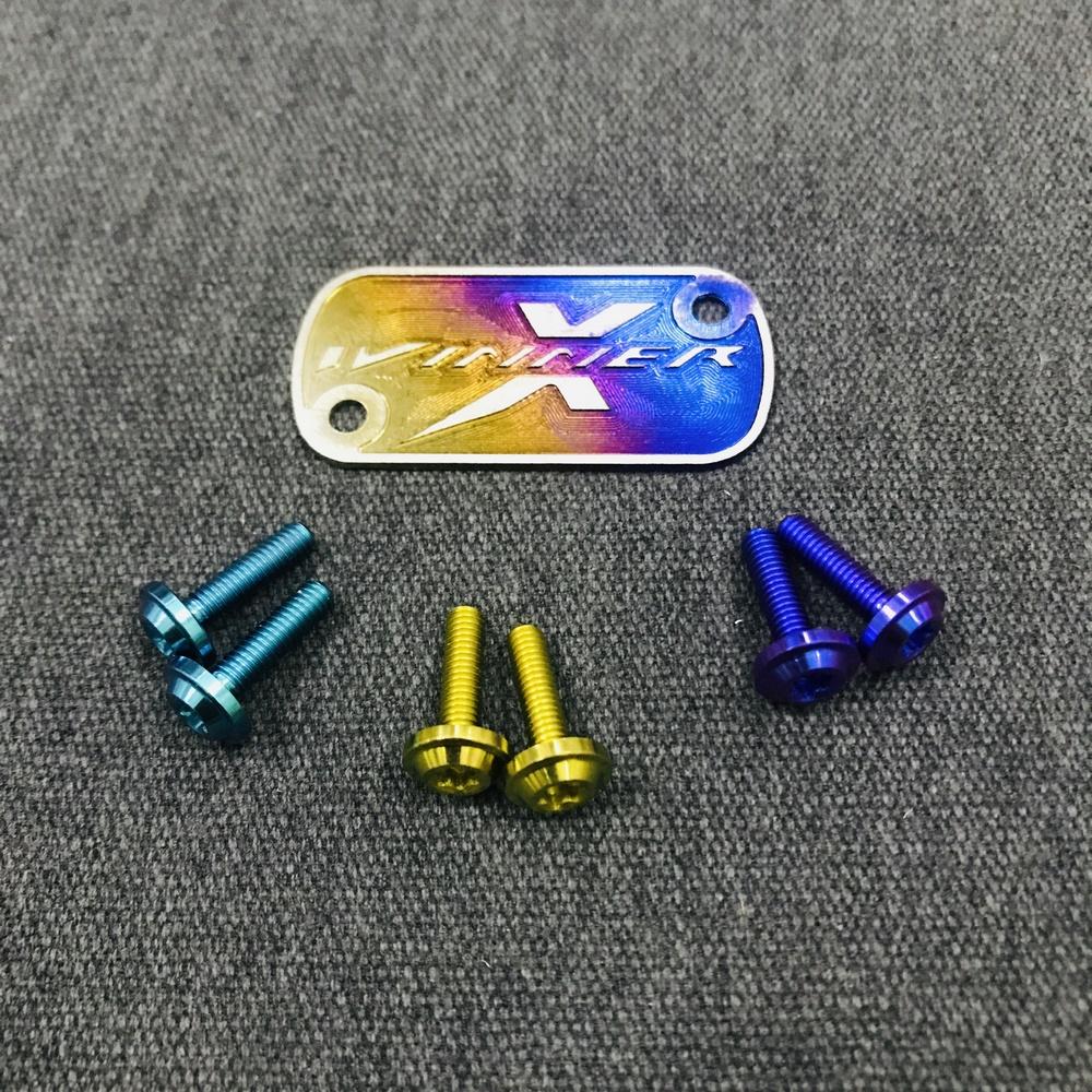 Combo Tem dán bình dầu Titan WINNER X và 2 ốc bắt bình dầu Titanium Gr5 (MÀU XANH NGỌC)