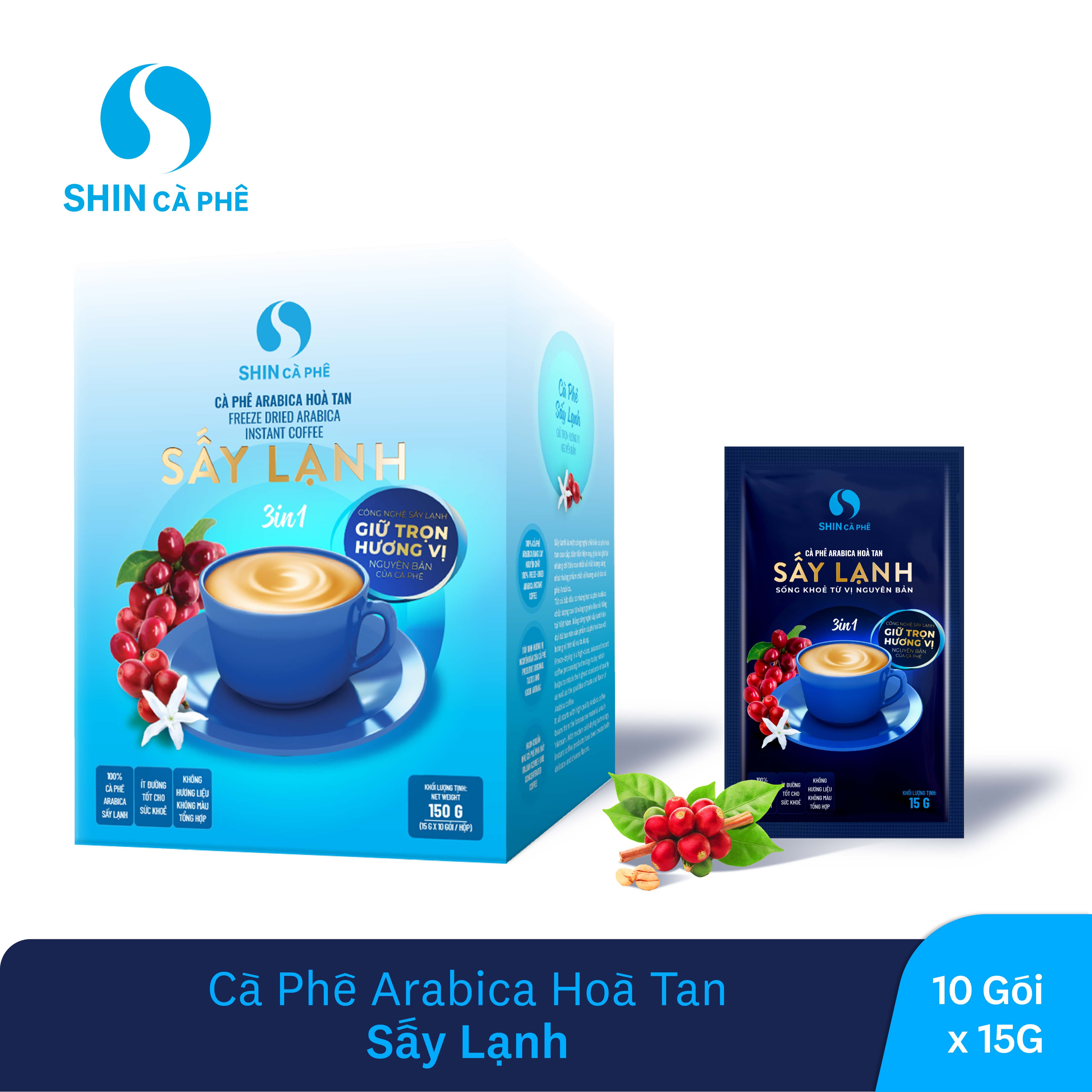 Cà phê hòa tan Arabica sấy lạnh 3 in 1 - SHIN Cà Phê - Hộp 10 gói