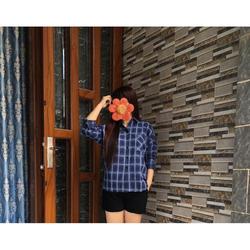 Áo sơ mi oversize caro xanh