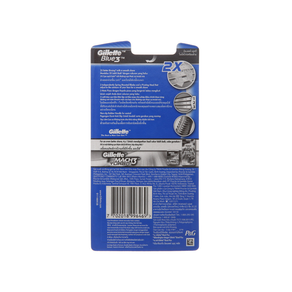 Dao Cạo Blue3 Gillette 3X More Smooth Shaves 2 Cây