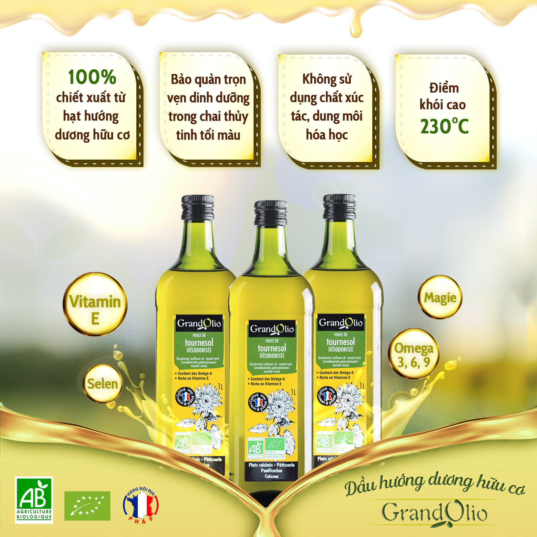 Organic deodorized sunflower oil Grand Olio 1L
