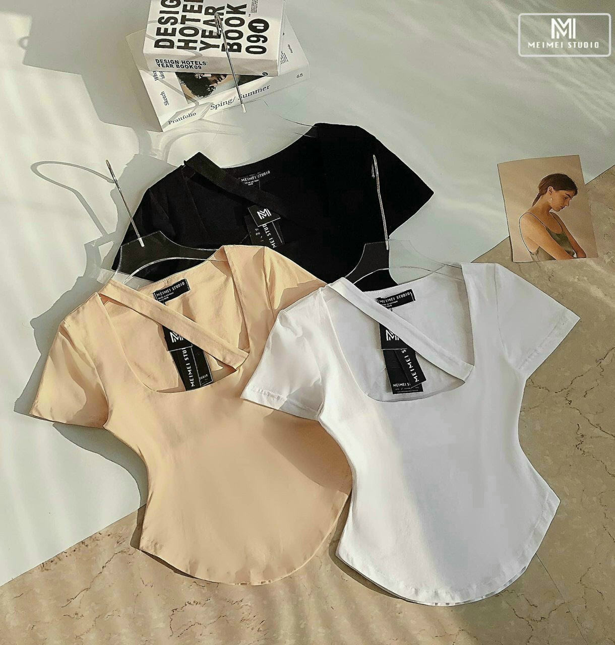 Áo kiểu tay ngắn cổ vuông trơn phối dây chéo cực hot , chất thun bozip mềm mịn
