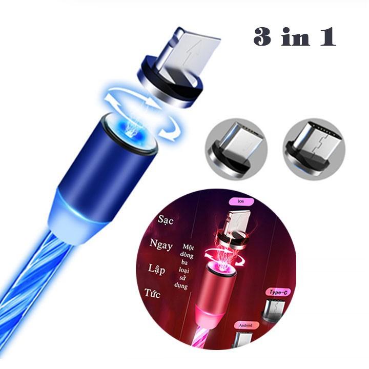 Giá Cáp sạc nam châm chạy từ phát sáng 3in1, cáp sạc 3 đầu sạc iphone - sam sung - ipad