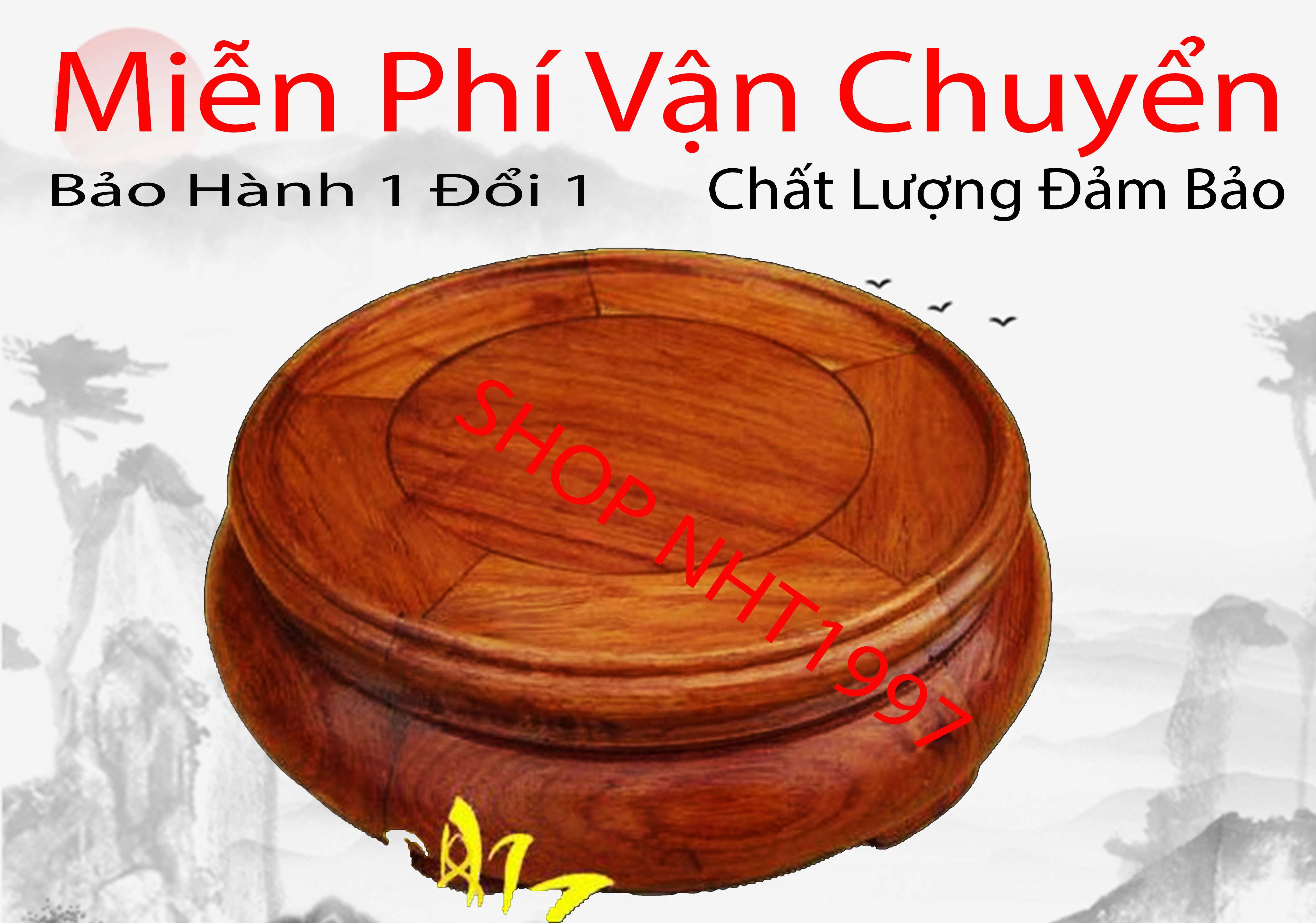 Kỷ đế gỗ hương đỏ Kỷ tròn đôn không chân đế bát hương (đồ thờ gỗ, kê bát hương)