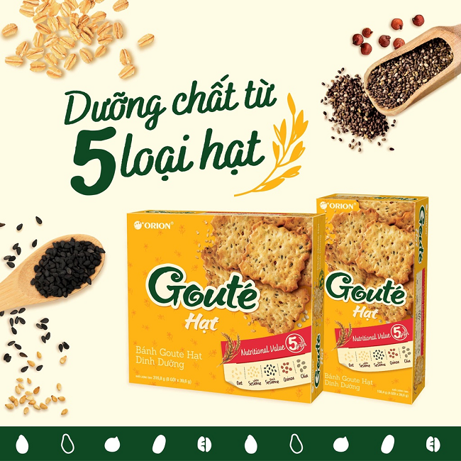 Bánh Quy giòn Gouté Orion vị mè, vị hạt dinh dưỡng (hộp 8 gói)