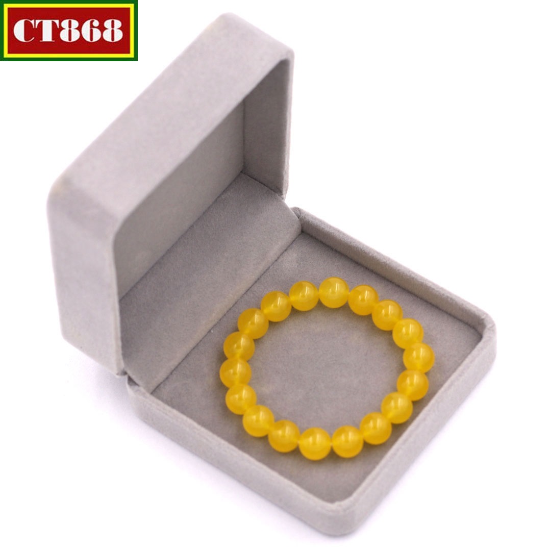 Vòng tay chuỗi hạt đá thạch anh vàng 10 ly 18 hạt hộp nhung