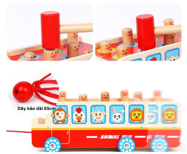 Đồ chơi gỗ đập chuột 2 búa hình xe bus