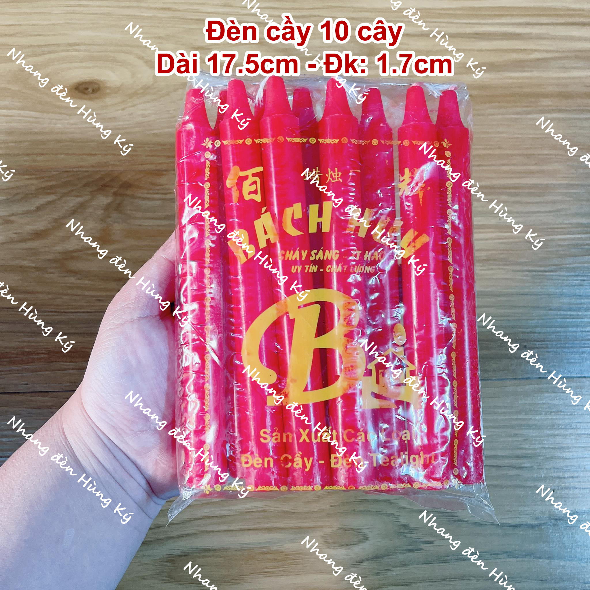 Đèn cầy sáp đỏ 10 cây cao 17.5cm