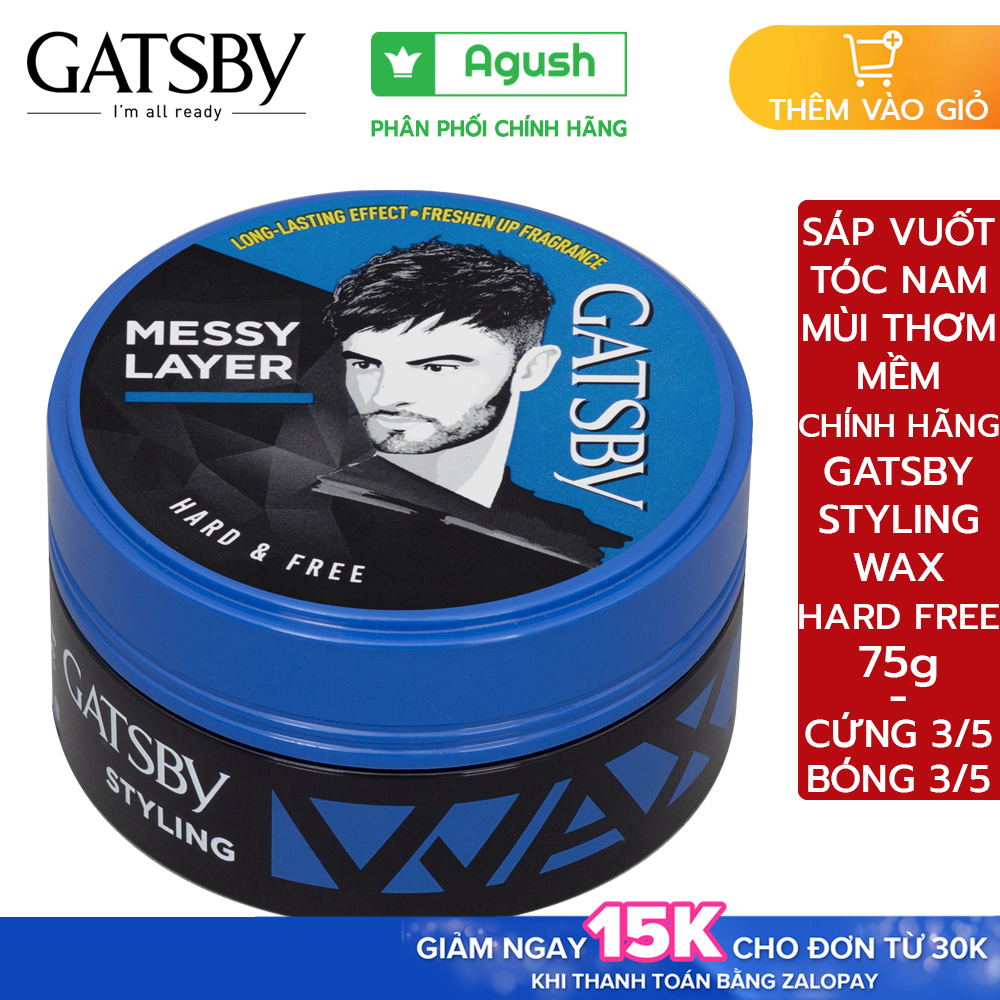 Hộp sáp vuốt tóc cho nam khô mùi thơm loại mềm Gatsby Styling Wax Hard & Free lọ to 75g bôi tạo kiểu tóc Messy Layer được cho bé chính hãng giữ nếp lâu gốc nước không bết cứng bóng mượt tóc xịn tốt giá rẻ hương hoa quả