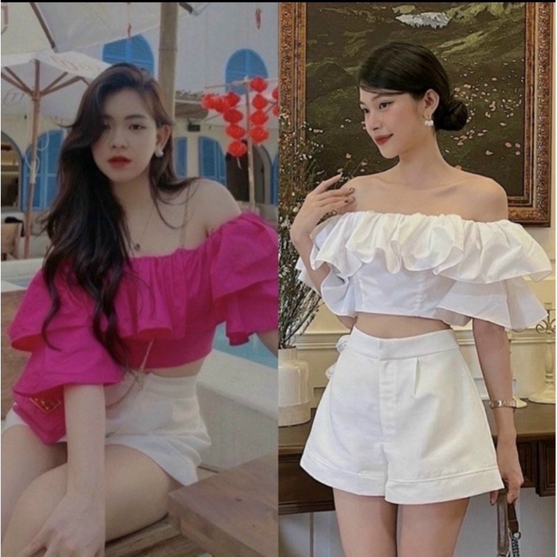 Áo bẹt vai croptop nhún sau cực xinh a100