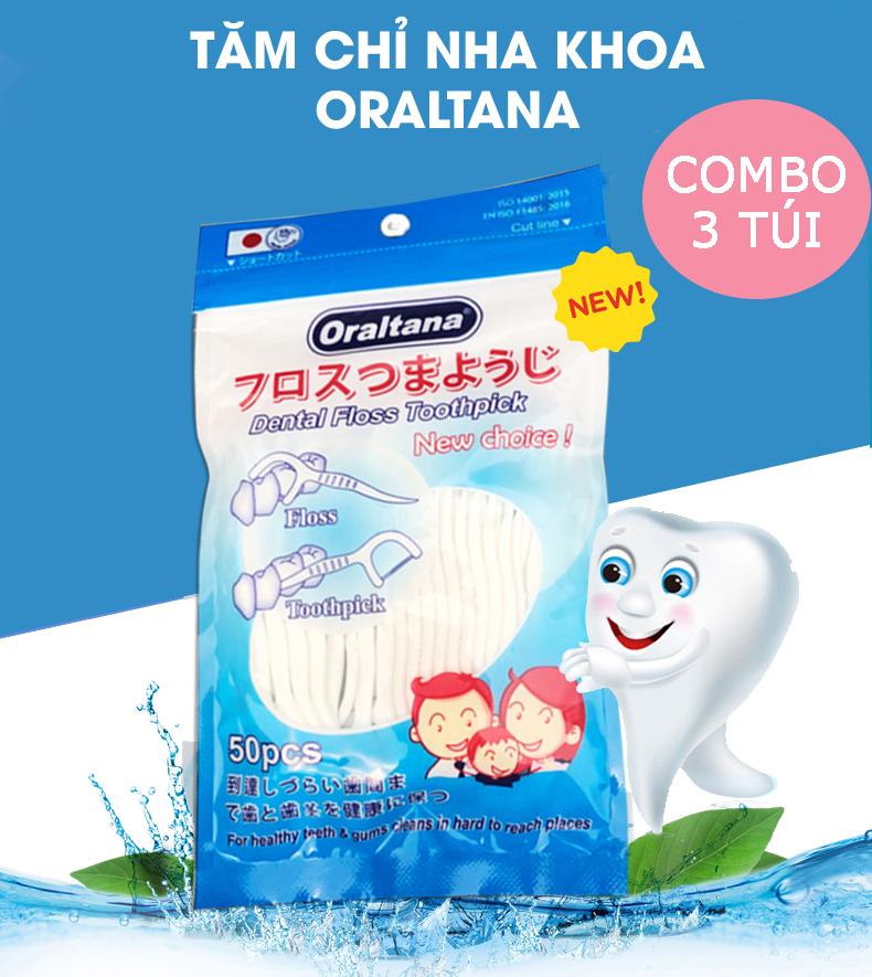 Combo 3 Túi Tăm Chỉ Nha Khoa Oraltana (50 chiếc/1 túi) hàng chính hãng xuất Châu Âu, Nhật Bản