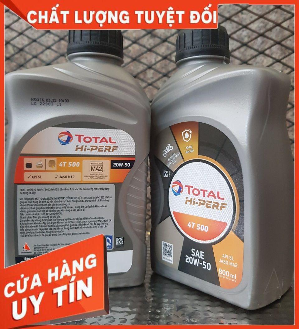 Nhớt xe máy total hi perf 4t 500 20w50 chai 800ml, nhớt total 4t 500 20w50 chai 800ml cho xe số