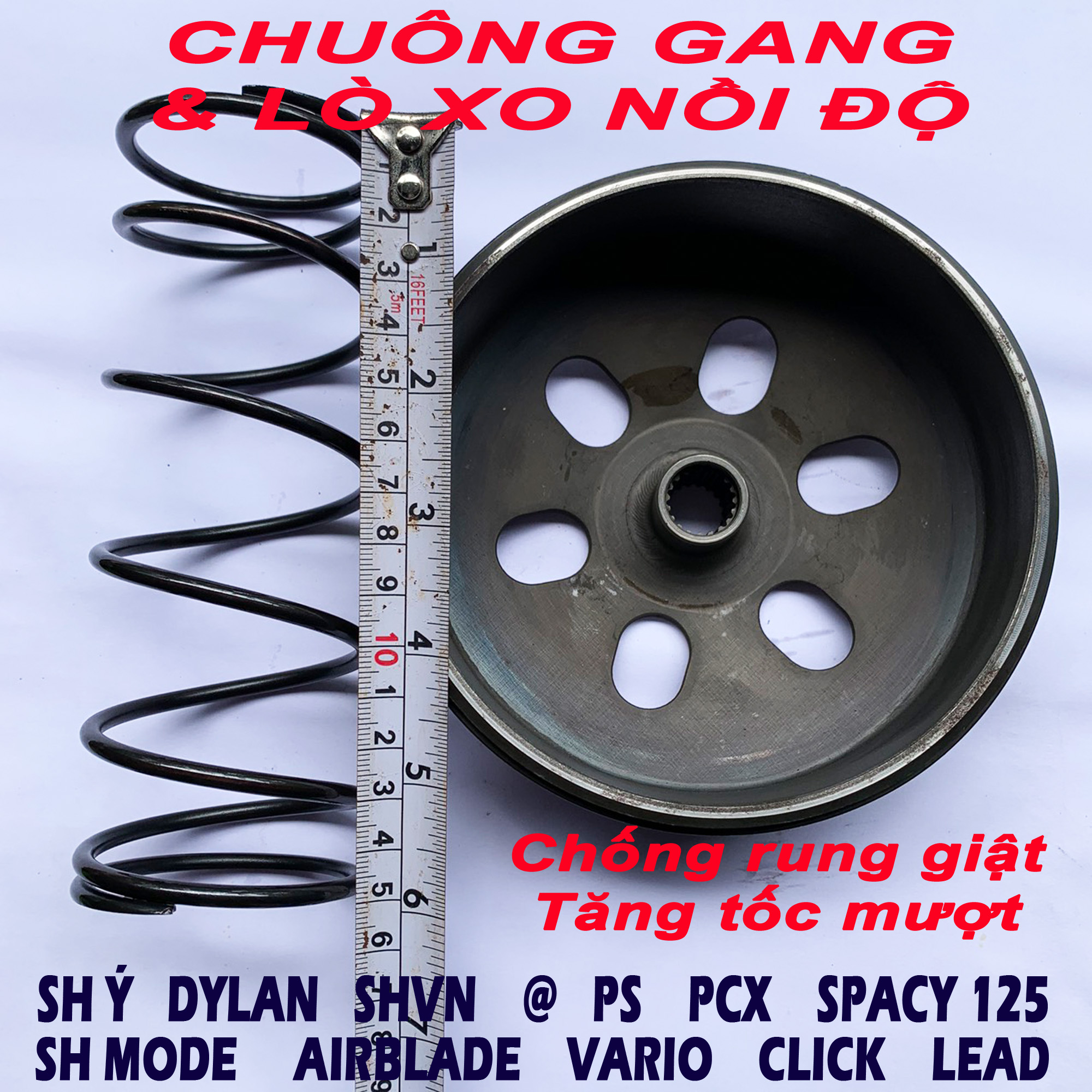 Chuông nồi chống rung và Lò xo tăng tốc chống rung ga đầu cho Vario Airblade SHMode PCX Click SH Lead - Bộ chuông gang và lò xo nồi độ