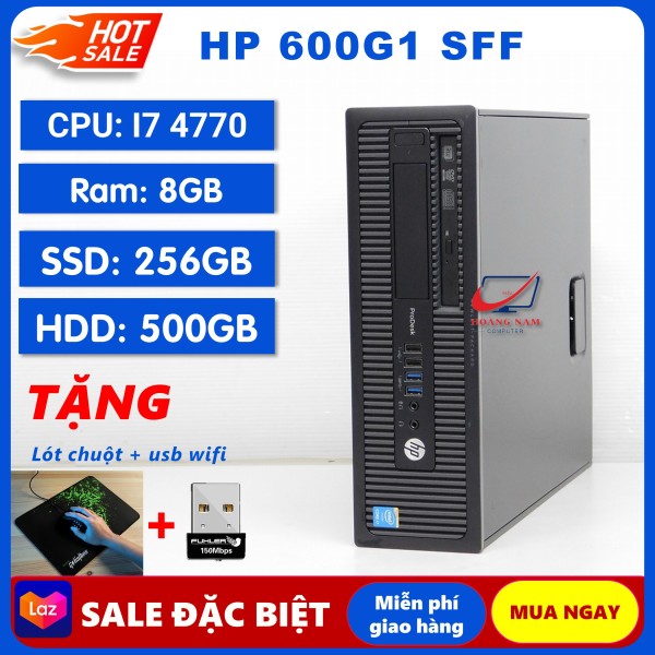 Case Máy Tính Đồng Bộ, Bộ Máy Tính Cây HP 600G1 Core i7 4770/Ram 8G/SSD 256GB/HDD 500GB - Tặng USB Wifi + Bàn Di Chuột - BH 12 Tháng