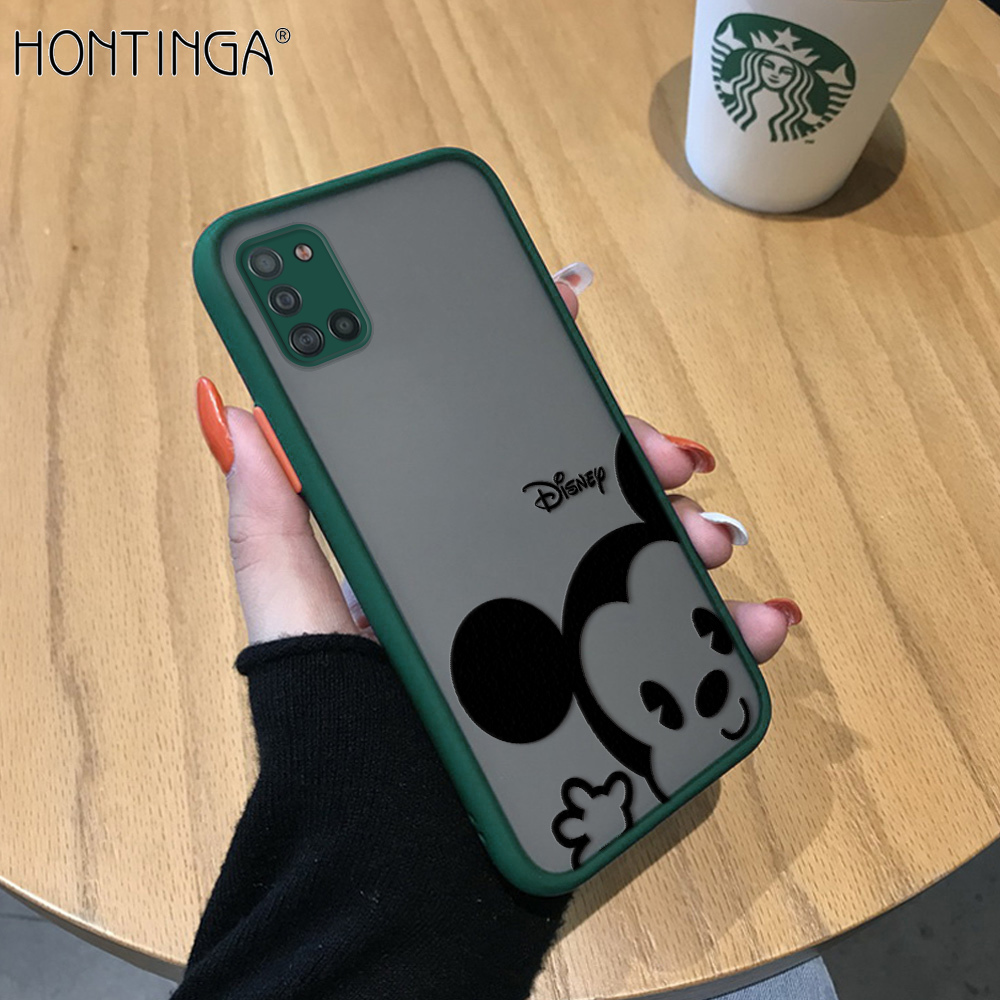 Hontinga Casing Case For Samsung Galaxy A31 Case Cartoon Cute Mouse Frosted Transparent Phone Case Full Back Cover Casing Camera Protect Cases Hard Case For Girls For Boys