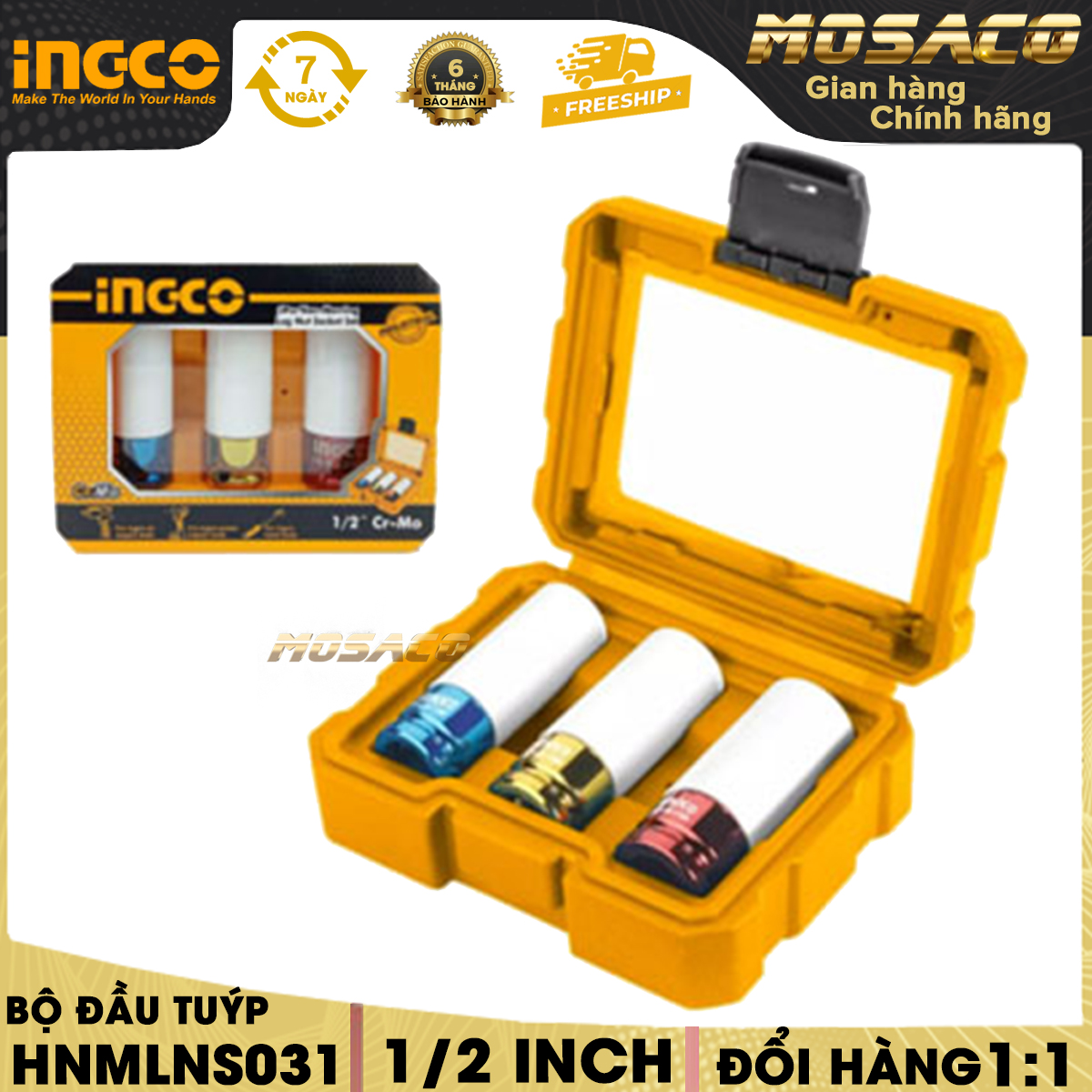 Set head type color 3 details ingco HNMLNS031 size 17,19,21mm. Set head type crmo steel heat resistant, with nylon sheath, brow color layer on the head tube, be packed by plastic box BMC-mosaco