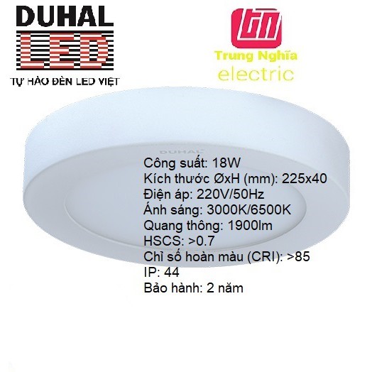 [DUHAL LED] ĐÈN LED PANEL ỐP TRẦN TRÒN 18W - KDGC518