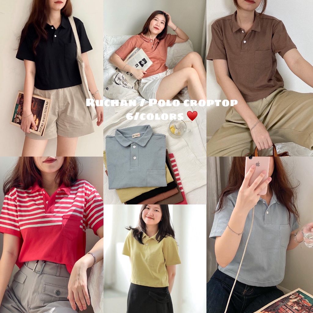 Áo croptop thun có cổ RUCHAN