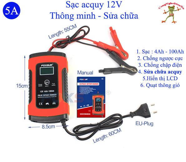 Sạc acquy 12 volt FOXSUR  dòng sạc 5A