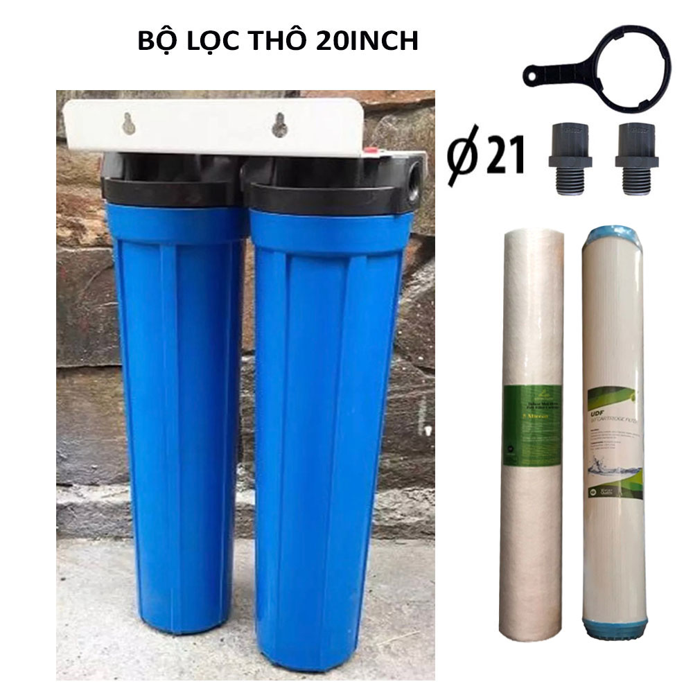 Bộ 2 cốc lọc nước sinh hoạt 20inch kèm lõi và đủ phụ kiện zen 21(cốc trong+xanh)